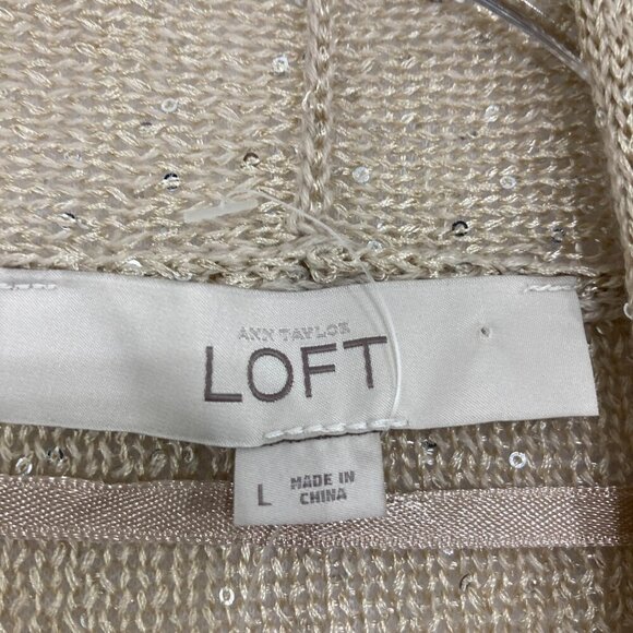 New Ann Taylor LOFT size Large Oatmeal Sequins Open Front Cardigan - Picture 3 of 11